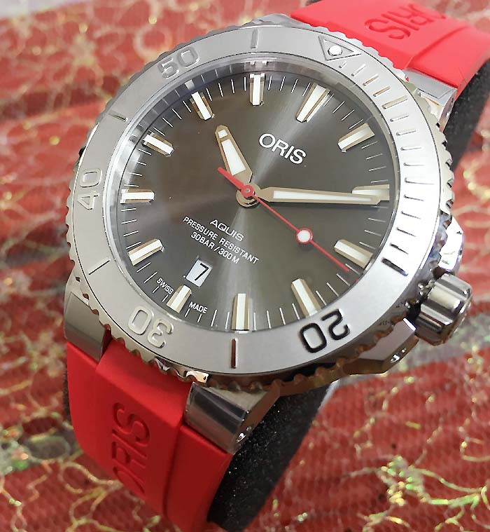 オリス 腕時計（メンズ） オリスアクイス デイトレリーフ ORIS メンズウォッチ ダイバーズ 真っ赤なラバーベルト メンズ腕時計 越前打刃物プレゼント 733.7730.4153R　自動巻き ギフト ラッピング無料 あす楽対応