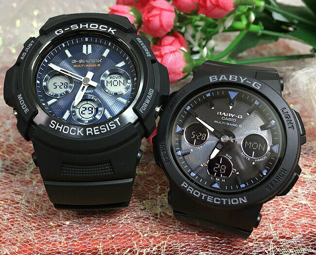 ペアウオッチ gショック恋人たちのGショック ペアウォッチ G-SHOCK BABY-G ペア腕時計 カシオ 2本セット gショックブラック 黒 電波ソーラー AWG-M100SB-2AJF BGA-25001-1AJF メッセージカード 人気 婚約 夫婦 高級 クリスマス プレゼント おすすめ