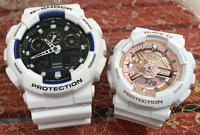 楽天時計のジュエリータイム　ムラタ恋人たちのGショック ペアウォッチ G-SHOCK BABY-G ペア腕時計 カシオ 2本セット アナデジ GA-100B-7AJF BA-110X-7A1JF お揃い プレゼント ラッピング無料 新品 メッセージカード手書きします あす楽対応