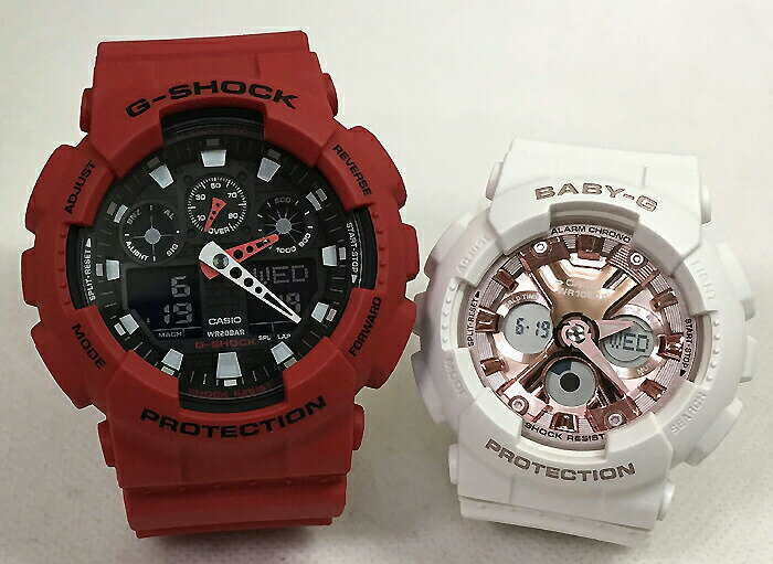 恋人たちのGショック ペアウオッチ G-SHOCK BABY-G ペア腕時計 カシオ 2本セット アナデジ GA-100B-4AJF BA-130-7A1JF ラッピング無料 レッド ピンク 人気 婚約 夫婦 高級 クリスマス プレゼント おすすめ 誕生日 御祝い還暦 銀婚式 結婚記念日 婚約