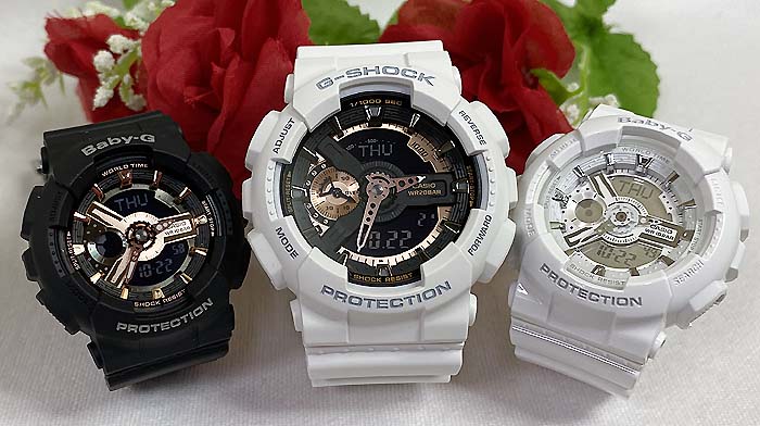 恋人たちのGショック トリプルウオッチ G-SHOCK BABY-G トリプル腕時計 カシオ 3本セット アナデジ GA-110RG-7AJF BA-110RG-7AJF BA-110RG-1AJF 婚約 夫婦 高級 クリスマス プレゼント