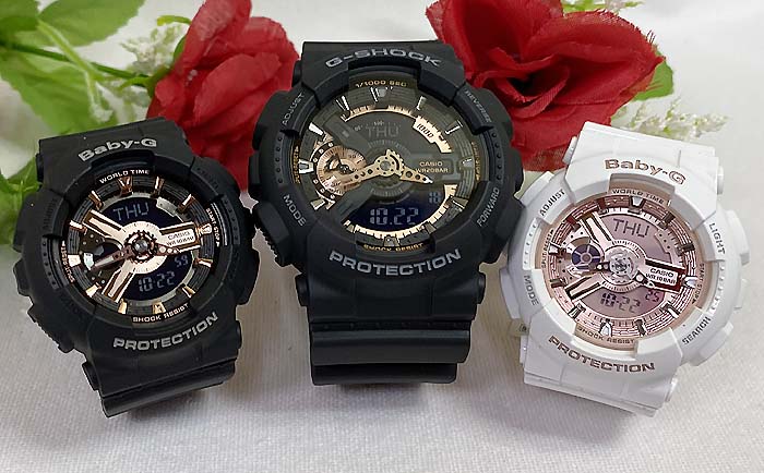 恋人たちのGショック トリプルウオッチ G-SHOCK BABY-G カシオ 3本セット アナデジ GA-110RG-1AJF BA-110X-7A1JF BA-110XRG-1AJF ラッピング無料 手書きのメッセージカードお付けします あす楽対応 クリスマス