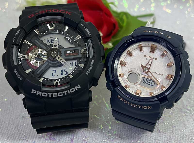 恋人たちのGショック ペアウオッチ G-SHOCK BABY-G ペア腕時計 カシオ 2本セット GA-110-1AJF BGA-280BA-2AJF 電池式 アナデジ お揃い 人気 婚約 夫婦 高級 クリスマス プレゼント おすすめ 誕生日 御祝い還暦 銀婚式 結婚記念日 バレンタイン 婚約
