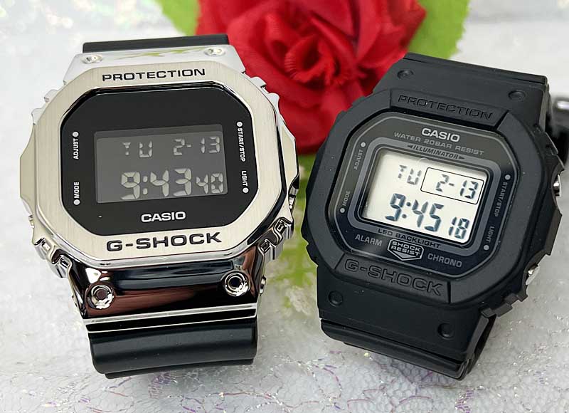 恋人たちのGショック ペアウオッチ G-SHOCK BABY-G カシオ 2本セット GM-5600-1JF GMD-S5600-1JF デジタル お揃い ラッピング無料 g-shock あす楽対応　クリスマス　誕生日 御祝い還暦 銀婚式　結婚記念日　バレンタイン 婚約 電池式　愛してる