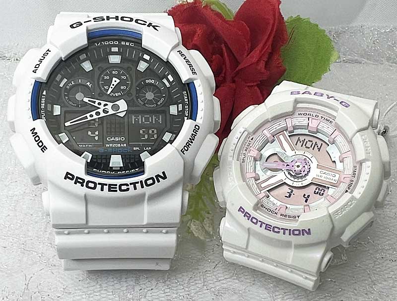 楽天時計のジュエリータイム　ムラタ恋人たちのGショックペアウオッチ Gショック ペア G-SHOCK BABY-G ペア腕時計 カシオ 2本セット アナデジ GA-100B-7AJF BA-110FH-7AJFラッピング無料 メッセージカード手書きします あす楽対応　クリスマス プレゼント 誕生日 御祝い還暦 銀婚式 結婚記念日 婚約