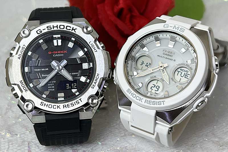 楽天時計のジュエリータイム　ムラタ恋人たちのGショックペア G-SHOCK BABY-G ペアウォッチ ペア腕時計 カシオ 2本セット gショック 電波ソーラー GST-B600-1AJFMSG-W100-7AJF ラッピング無料 手書きのメッセージカード クリスマスプレゼント　結婚　結納　記念日　誕生日 還暦祝い　御祝い