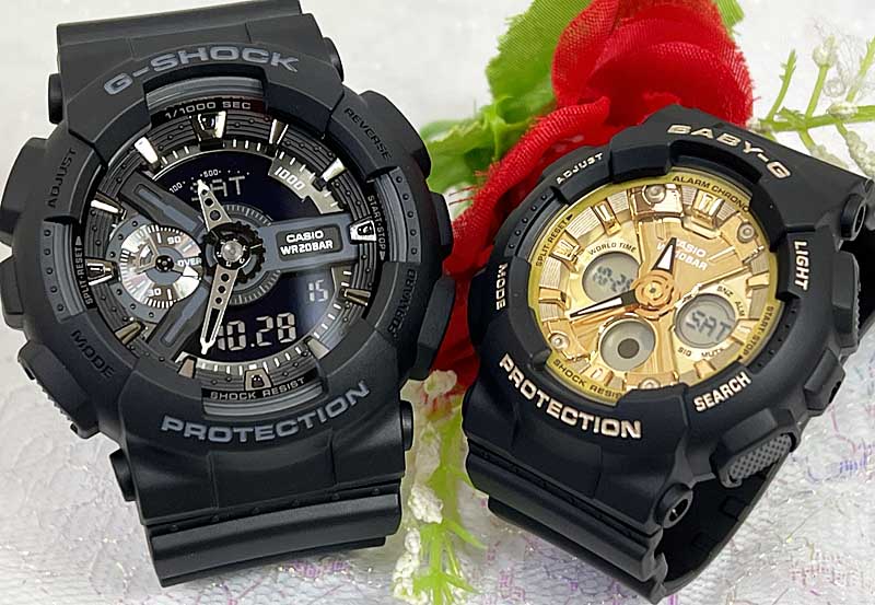 ペアウオッチgショック Gショック G-SHOCK BABY-G 恋人達のペア腕時計 カシオ 2本セット ベビーg アナデジ GA-110-1BJF BA-130-3AJFお揃い ギフト 人気 ラッピング無料　クリスマス プレゼント 誕生日 御祝い還暦 銀婚式 結婚記念日 婚約