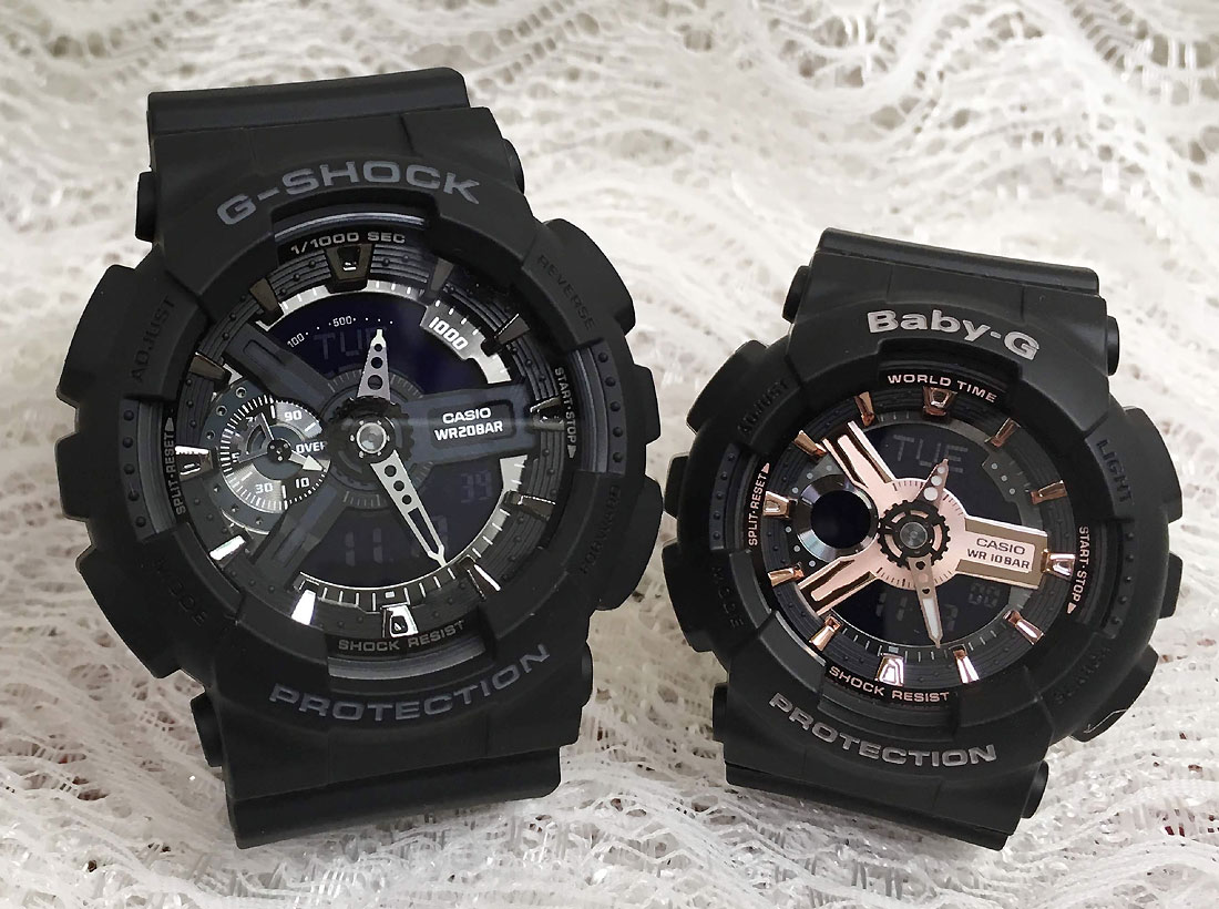 恋人たちのGショックペアウオッチ Gショック ペア G-SHOCK BABY-G ペア腕時計 カシオ 2本セット アナデジ GA-110-1BJF BA-110RG-1AJF ラッピング無料 メッセージカード手書きします あす楽対応　クリスマス　誕生日 御祝い還暦 銀婚式　結婚記念日　バレンタイン 婚約