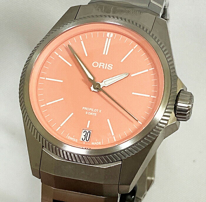 オリス 腕時計（メンズ） オリス ビッグクラウン プロパイロットX キャリバー400 ORIS メンズウォッチ メンズ腕時計 Calibre400 自動巻 サーモンピンク 越前打刃物プレゼント 400.7778.7158 チタン製 ラッピング無料 あす楽対応