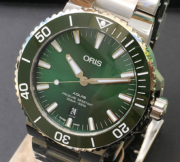 オリス 腕時計（メンズ） オリスアクイスデイト ORIS メンズウォッチ ダイバーズ メンズ腕時計 越前打刃物プレゼント 純正ラバーストラッププレゼント 733.7730.4157M 自動巻き ギフト ラッピング無料 国内正規3年保証 あす楽対応 父の日ギフト