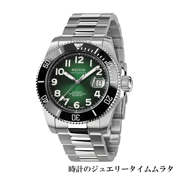 エポス 腕時計（メンズ） エポス メンズ腕時計 EPOS epos SPORTIVE Diver 3504TIGRM スポーティブ 自動巻 機械式 オートマチック グリーンダイヤル チタン製 ラグジュアリー メンズウオッチ スイス腕時計 ラッピング無料 手書きのメッセージ