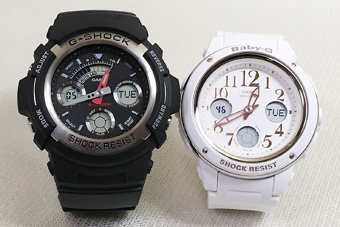 楽天時計のジュエリータイム　ムラタ恋人たちのGショック ペアウオッチ G-SHOCK BABY-G ペア腕時計 カシオ 2本セット gショック ベビーg AW-590-1AJF BGA-150EF-7BJF ラッピング無料 手書きのメッセージカード あす楽対応　クリスマス プレゼント 誕生日 御祝い還暦 銀婚式 結婚記念日 婚約