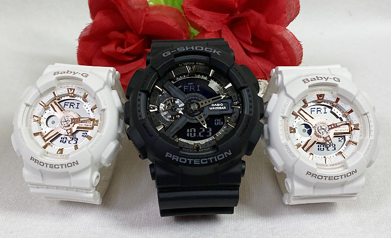 恋人たちのGショック トリプルウオッチ G-SHOCK BABY-G トリプル腕時計 カシオ 3本セット アナデジ GA-110-1BJF BA-110XRG-7AJF ラッピング無料 手書きのメッセージカードお付けします あす楽対応 クリスマス