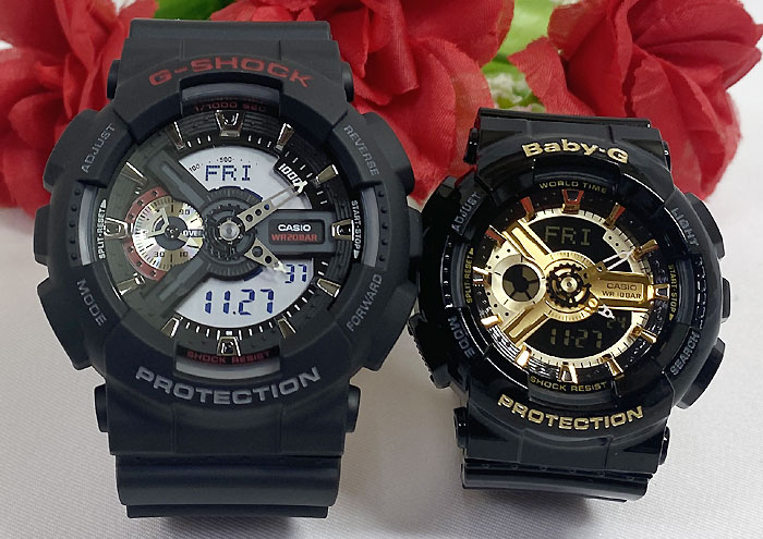 恋人たちのGショック ペアウオッチ G-SHOCK BABY-G ペア腕時計 カシオ 2本セット GA-110-1AJF BA-110-1AJF ブラック×ゴールド ラッピン..