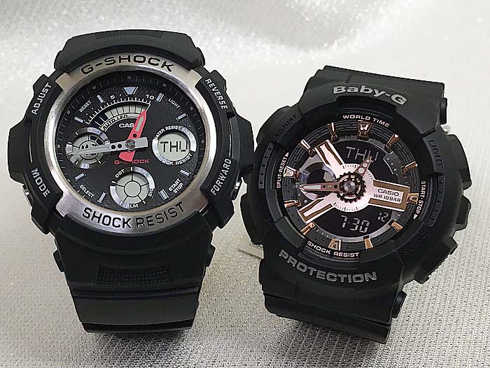 恋人たちのGショックペアウオッチ G-SHOCK ペア腕時計 カシオ AW-590-1AJF BA-110RG-1AJF ラッピング無料 g-shock メッセージカード手書きします あす楽対応 クリスマス プレゼント 誕生日 御祝い 還暦 銀婚式 結婚記念日 婚約
