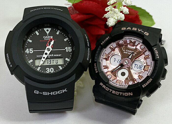 楽天時計のジュエリータイム　ムラタ恋人たちのGショックペアウオッチ G-SHOCK BABY-G カシオ 2本セットgショック ベビーg アナデジ AW-500E-1EJF BA-130-1A4JF ラッピング無料 メッセージカード手書きします あす楽対応 ブラック　夫婦 クリスマス プレゼント 誕生日 御祝い還暦 銀婚式 結婚記念日 婚約