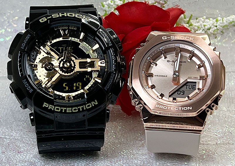 【愛してる！一緒にタフな時を刻もう】恋人たちのGショック ペアウオッチ G-SHOCK ペア腕時計 カシオ 2本セット gショック GA-110GB-1AJF GM-S2110PG-1AJF 電池式 誕生日 御祝い 銀婚式 結婚記念日 婚約　人気 婚約　夫婦 高級クリスマス プレゼント おすすめ