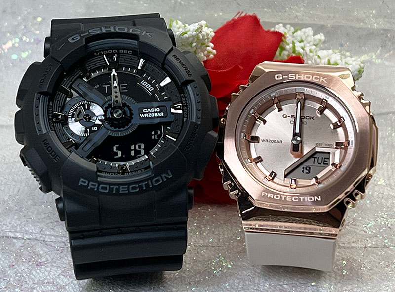 Pair Watch - 【ペアウオッチ カシオ】恋人たちのGショック ペアウオッチ G-SHOCK ペア腕時計 カシオ 2本セット gショック GA-110-1BJF GM-S2110PG-4AJF ラッピング無料 婚約夫婦 高級クリスマス プレゼント おすすめ 誕生日 御祝い 銀婚式 結婚記念日 婚約
