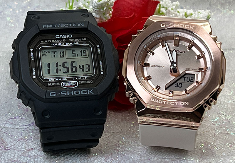 【愛してる！一緒にタフな時を刻もう】恋人たちのGショック ペアウオッチ G-SHOCK ペア腕時計 カシオ 2本セット GW-5000U-1JF GM-S2110PG-4AJF ラッピング無料 手書きのメッセージカード クリスマス プレゼント 誕生日 御祝い還暦 銀婚式 結婚記念日 婚約 婚約