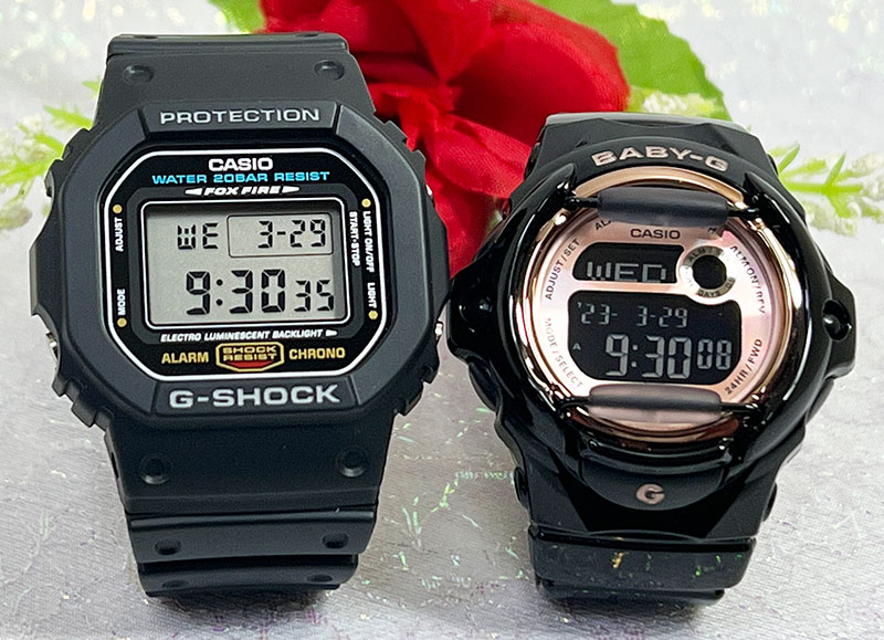 電池式 恋人たちのGショック ペアウオッチ G-SHOCK BABY-G ペア腕時計 カシオ 2本セット DW-5600E-1 BG-169UG-1JF デジタル ラッピング無料 あす楽対応　クリスマス プレゼント 誕生日 御祝い還暦 銀婚式 結婚記念日 婚約