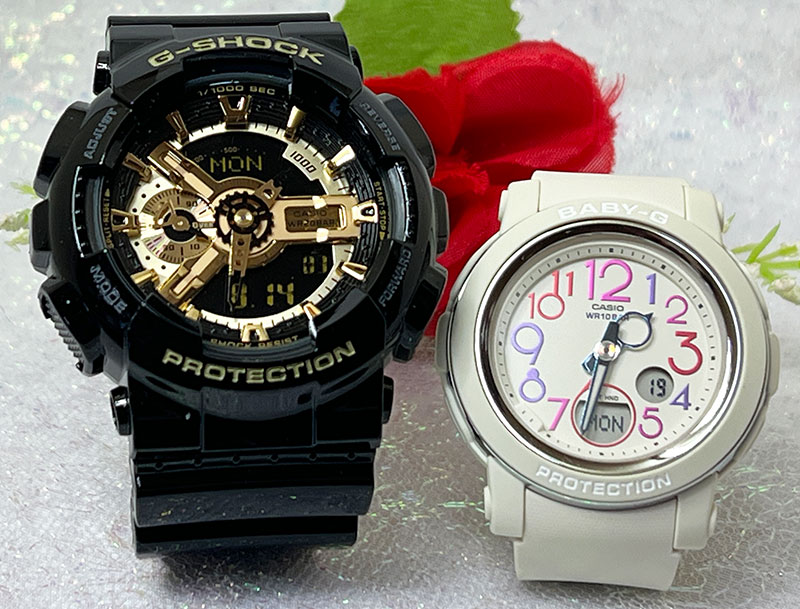 恋人たちのGショックペアウオッチ Gショック ペア G-SHOCK BABY-G ペア腕時計 カシオ 2本セット アナデジ GA-110GB-1AJF BGA-290PA-7AJF 手書きします 人気 婚約 夫婦 高級 クリスマス プレゼント おすすめ誕生日 御祝い還暦 銀婚式 結婚記念日 婚約