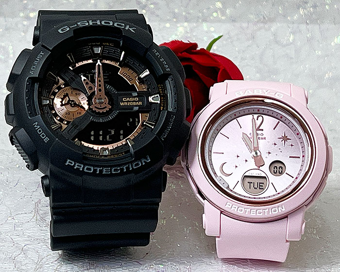 恋人たちのGショックペアウオッチ Gショック ペア G-SHOCK BABY-G ペア腕時計 カシオ 2本セット アナデジ GA-110RG-1AJF BGA-290DS-4AJF 手書きします クリスマス 誕生日 御祝い還暦 銀婚式 結婚記念日 婚約 人気 婚約 夫婦 高級 クリスマス プレゼント おすすめ