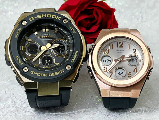 ペアウオッチ gショック恋人達のGショック ペアウォッチ gショック 人気 婚約 夫婦 高級 クリスマス プレゼント おすすめ G-SHOCK BABY-G カシオ 2本セット ソーラー電波 アナデジ GST-W300G-1A9JF MSG-W610G-1AJF 手書きのメッセージお付けします