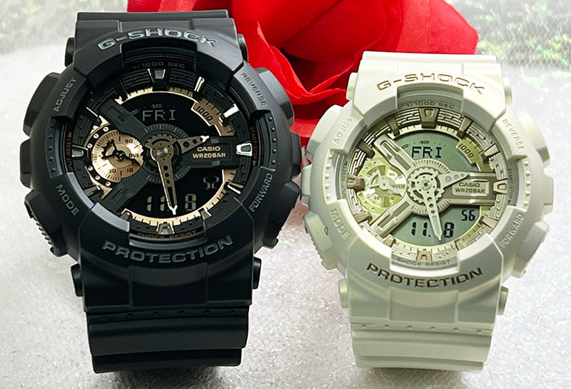 恋人たちのGショックペアウオッチ G-SHOCK BABY-G ペア腕時計 カシオ 2本セット アナデジ GA-110RG-1AJF GMA-S110ST-7AJFラッピング無料 ブラック ゴールド夫婦 人気 婚約 夫婦 高級 クリスマス プレゼント おすすめ 誕生日 御祝い還暦 銀婚式 結婚記念日 婚約