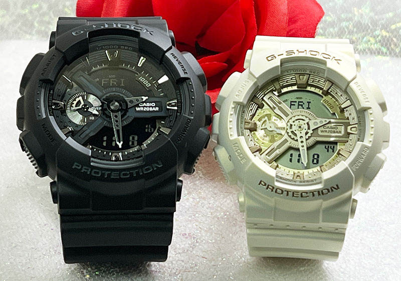 恋人たちのGショックペアウオッチ Gショック ペア G-SHOCK BABY-G ペア腕時計 カシオ 2本セット アナデジ GA-110-1BJF GMA-S110ST-7AJF 手書きします 人気 婚約　夫婦 高級　クリスマス プレゼント おすすめ 誕生日 御祝い還暦 銀婚式 結婚記念日 婚約