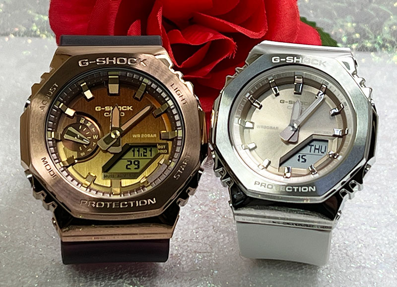 ペアウオッチ gショック恋人たちのGショック ペアウオッチgショック 人気 婚約 夫婦 高級 クリスマス プレゼント おすすめ G-SHOCK BABY-G カシオ 2本セット gショックメタルシリーズ GM-2100CL-5AJFGM-S2110-7A9JFF 電池式 アナデジ 限定モデルのペアウオッチ