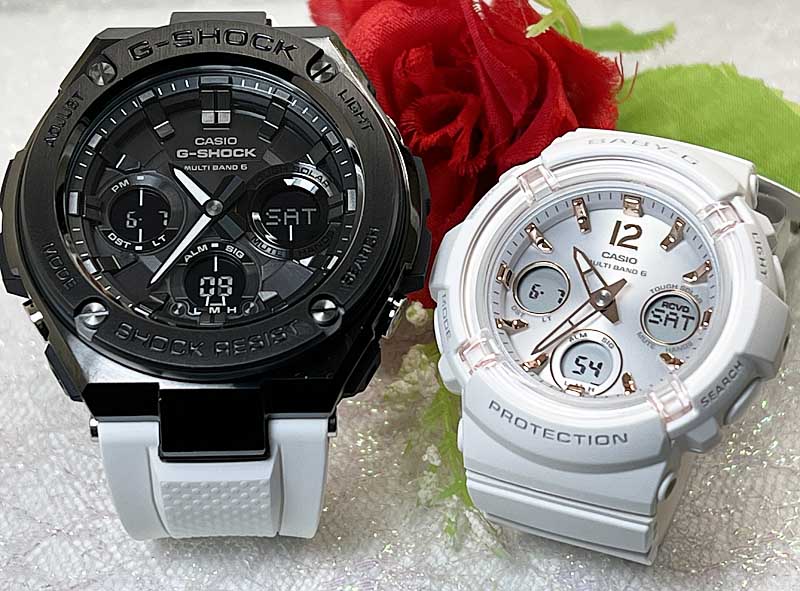 ペアウオッチ gショック恋人恋人たちのGショック ペアウオッチ G-SHOCK BABY-G Gスチール ペア腕時計 カシオ 2本セット電波 ソーラー 誕生日 御祝い 銀婚式 結婚記念日 婚約 人気 婚約 夫婦 高級 クリスマス プレゼント おすすめ GST-W110MS-7AJFBGA-2800-7AJF