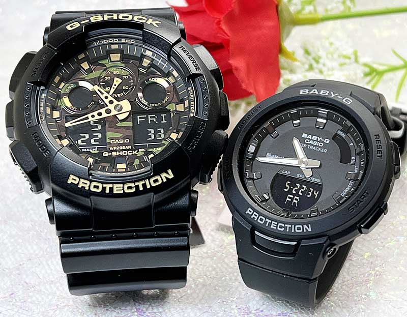 ・常時在庫しておりますG-SHOCK&amp;Baby-G ・発送は365日毎日しております ・500セット以上の品揃えは当店だけ ・専用のカシオペアケース ・シーンにあったラッピンクとメッセージカードも用意してます ・ご自身の希望モデルを組み合わせも可能です カシオのペアだから「カシオペア」 カシオペアを贈って幸せになりましょう カシオペアの意味は ギリシア神話に登場するエチオピアの王妃。 夫は一般的にはケフェウス。娘はアンドロメダ。 国内正規品 メンズ　G-SHOCK(ジーショック) 型番 GA-100CF-1A9JF 発売年 2014 風防素材 無機ガラス 表示タイプ アナデジ表示 留め金 バックル(尾錠) ケース素材 合成樹脂 ケース直径・幅 5.1 cm ケース厚 16.9 mm バンド素材・タイプ 樹脂 ベルトタイプ バンド長 約14.5~21.5cm バンド幅 20.5 cm バンドカラー ブラック 文字盤カラー 迷彩(ブラック) カレンダー機能 日付曜日 その他 機能 アラーム , ワールドタイム 本体重量 73 g ムーブメント クオーツ 耐水圧 200 m メーカー保証 1年間保証 ブランドBABY-G(ベイビージー) 型番 BSA-B100-1AJF ケースの形状 円形 風防素材 ガラス 表示タイプ アナデジ 留め金 バックル ケース素材 レジン ケース直径・幅 41.4 millimeters ケース厚 12.6 millimeters バンド素材・タイプ ウレタン・ラバー系 バンドサイズ 約12.5~18cm バンドカラー ブラック 文字盤カラー ブラック ベゼル素材 樹脂 カレンダー機能 フルオートカレンダー、日付、曜日表示 その他 機能 歩数計, ラップタイム , 目覚まし時計, ライトアップ 本体重量 35 g ムーブメント クォーツ 衝撃や振動に強い耐衝撃構造 スマートフォンリンク 3軸加速度センサーによる歩数計測機能 ステップリマインダー機能 日常生活用強化防水:10BAR メーカー保証 1年 セット内容:本体、ボックス、取扱説明書、保証書は取扱説明書に付属 G-SHOCK&amp;BABY-Gペアウォッチは いつでもあなたの幸せを演出いたします 祝事 合格祝い 進学内祝い 成人式 御成人御祝 卒業記念品 卒業祝い 御卒業御祝 入学祝い 入学内祝い 中学校 高校 大学 就職祝い 社会人 御祝い 内祝い 引き出物 金婚式 銀婚式 御結婚お祝い ご結婚御祝い 御結婚御祝 結婚祝い 結婚内祝い 結婚式 誕生日 バースデー バースディ バースディー 昇進祝い 昇格祝い 就任 ウエディングギフト 結納 結納返し 結婚記念日 プチギフト プロポーズ 告白 バレンタインデー バレンタインデイ ホワイトデー ホワイトデイ ギフト プレゼント ハロウィーン サプライズイベント 親孝行 お返し 御礼 お礼 謝礼 御返し お返し お祝い返し 季節のご挨拶 御正月 お正月 御年賀 お年賀 御年始 母の日 父の日 御中元 お中元 敬老の日 クリスマス クリスマスプレゼント お歳暮 御歳暮 春夏秋冬 長寿のお祝い 還暦（かんれき） 還暦御祝い 還暦祝 祝還暦 華甲（かこう） 古希 法人向け 異動 転勤 定年退職 退職 転職 お餞別 贈答品 心ばかり 寸志 新歓 歓迎 送迎 新年会 忘年会 二次会 記念品 景品 転職祝い 送別会 ここが喜ばれてます ペアウォッチ ラッピング 手書きメッセージ 中の写真 上品 上質 高級 おしゃれ 可愛い かわいい 人気 おすすめこんな想いで… ありがとう ごめんね おめでとう 今までお世話になりました 祝福 これから よろしくお願いします 遅れてごめんねサプライズ 愛してる 君に夢中 気になっています こんな方に 夫 妻 恋人 両親 カップル 彼女 彼氏 お父さん お母さん 兄弟 姉妹 子供 おばあちゃん おじいちゃん 先生 職場 先輩 後輩 同僚 親友TABLE> G-SHOCKとBaby-Gのペアウオッチです カシオのペアだから「カシオペア」 カシオペアを贈って幸せになりましょう 当店は1000セット以上G-SHOCKペアをご用意してます こちらです ↓