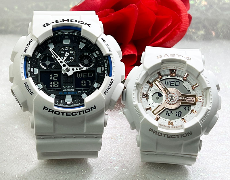 恋人たちのGショックペアウオッチ Gショック ペア G-SHOCK BABY-G ペア腕時計 カシオ 2本セット アナデジ GA-100B-7AJF BA-110XRG-7AJF クリスマス 誕生日 御祝い還暦 銀婚式 結婚記念日 バレンタイン 婚約 婚約 夫婦 高級 クリスマス プレゼント