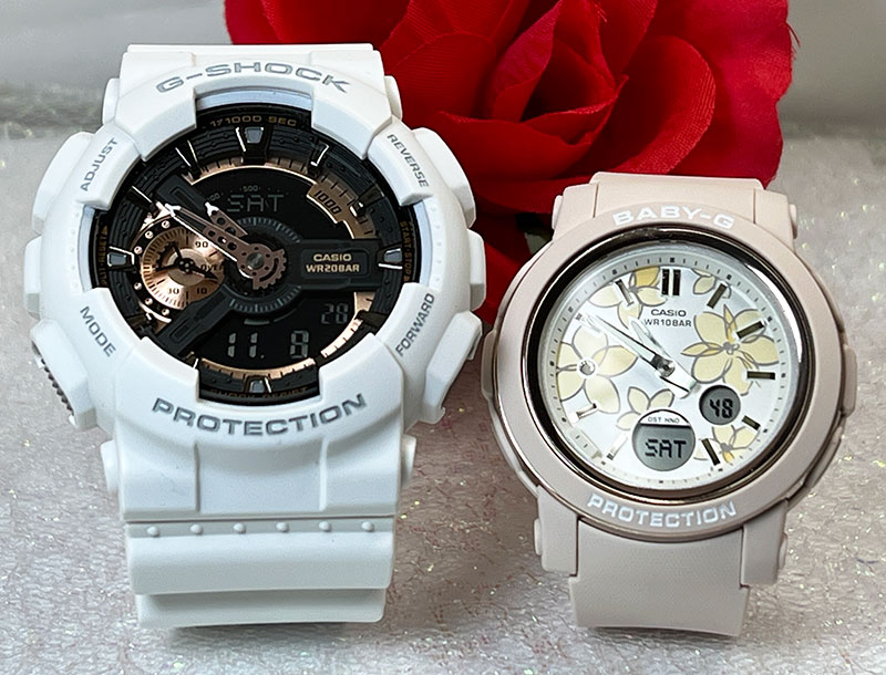 恋人たちのGショックペアウオッチ Gショック ペア G-SHOCK BABY-G ペア腕時計 カシオ 2本セット アナデジ GA-110RG-7AJF BGA-290FL-4AJF メッセージカード手書きします 婚約 夫婦 高級 クリスマスプレゼント 御祝い 還暦 銀婚式 結婚記念日 婚約