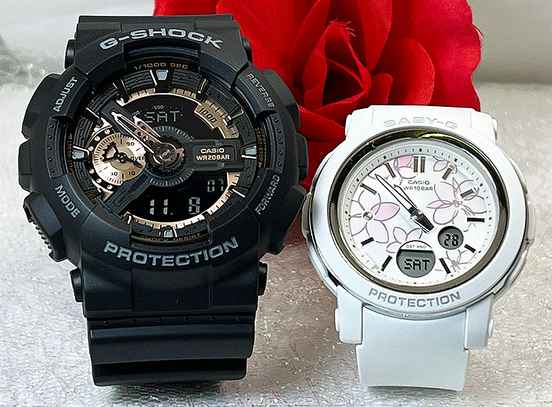 恋人たちのGショックペアウオッチ Gショック ペア G-SHOCK BABY-G ペア腕時計 カシオ 2本セット アナデジ GA-110RG-1AJF BGA-290FL-7AJF メッセージカード手書きします 婚約 夫婦 高級 クリスマスプレゼント 御祝い 還暦 銀婚式 結婚記念日 婚約