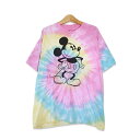 Disney ミッキーマウス タイダイ プリント 半袖Tシャツ メンズ2XLサイズ ピンク ユーズド 古着 t200518-102