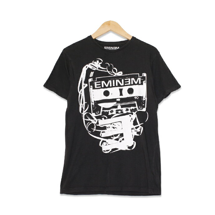 エミネム Eminem カセットテープ プリント 半袖Tシャツ レディースMサイズ ブラック ユーズド 古着 t200518-173