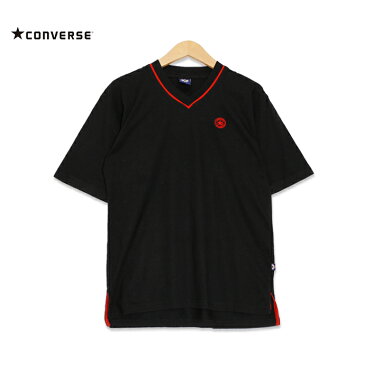 Converse コンバース ロゴ刺繍 Vネック 半袖Tシャツ メンズMサイズ ブラック アメリカ製 ユーズド 古着 t200625-65