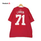 Reebok リーボック ディラン・ラーキン NHL デトロイト・レッドウィングス ナンバー71 プリント 半袖Tシャツ メンズ2XLサイズ レッド ユーズド 古着 t200625-91