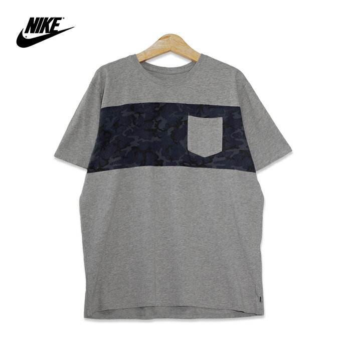 ナイキ・スケートボーディング NIKE SB カモフラ切り替え プリント ポケット 半袖Tシャツ メンズXLサイズ グレー ユーズド 古着 t200807-53