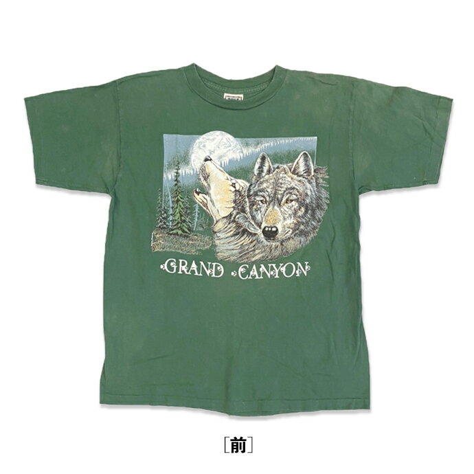 グランドキャニオンのハイイロオオカミ プリントTシャツ L スモーキーグリーン アメリカ製 古着 ユーズド t220610-2