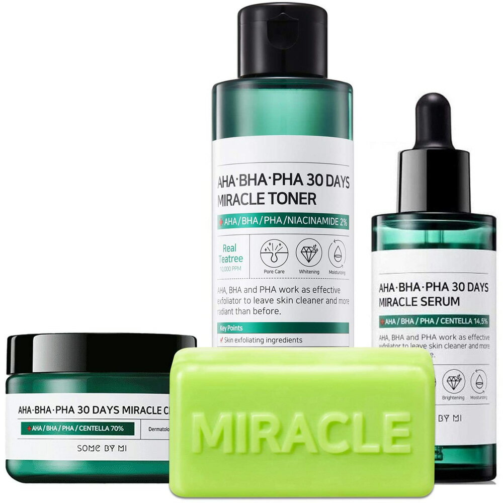 Somebymi (サムバイミー) AHA BHA PHA Miracle Series Full Set 4 Pcs (Soap, Toner, Serum, Cream) Anti-acne Exfoliation Hydration Brightening, Skin Barrier Recovery, Soothing with Tea Tree 並行輸入品