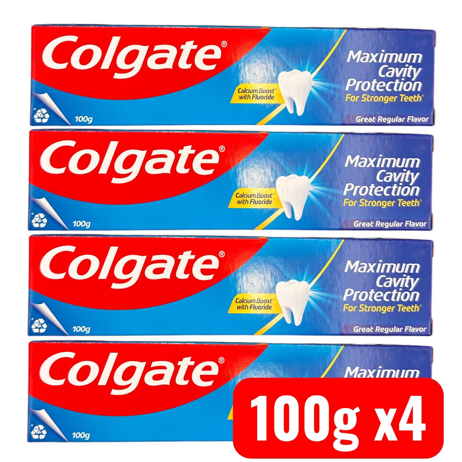 マキシマムキャビティプロテクション 歯磨き粉 100g×4本セット / フッ素配合 カルシウムブースト 虫歯予防 エナメル質強化 グレートレギュラーフレーバー 送料無料