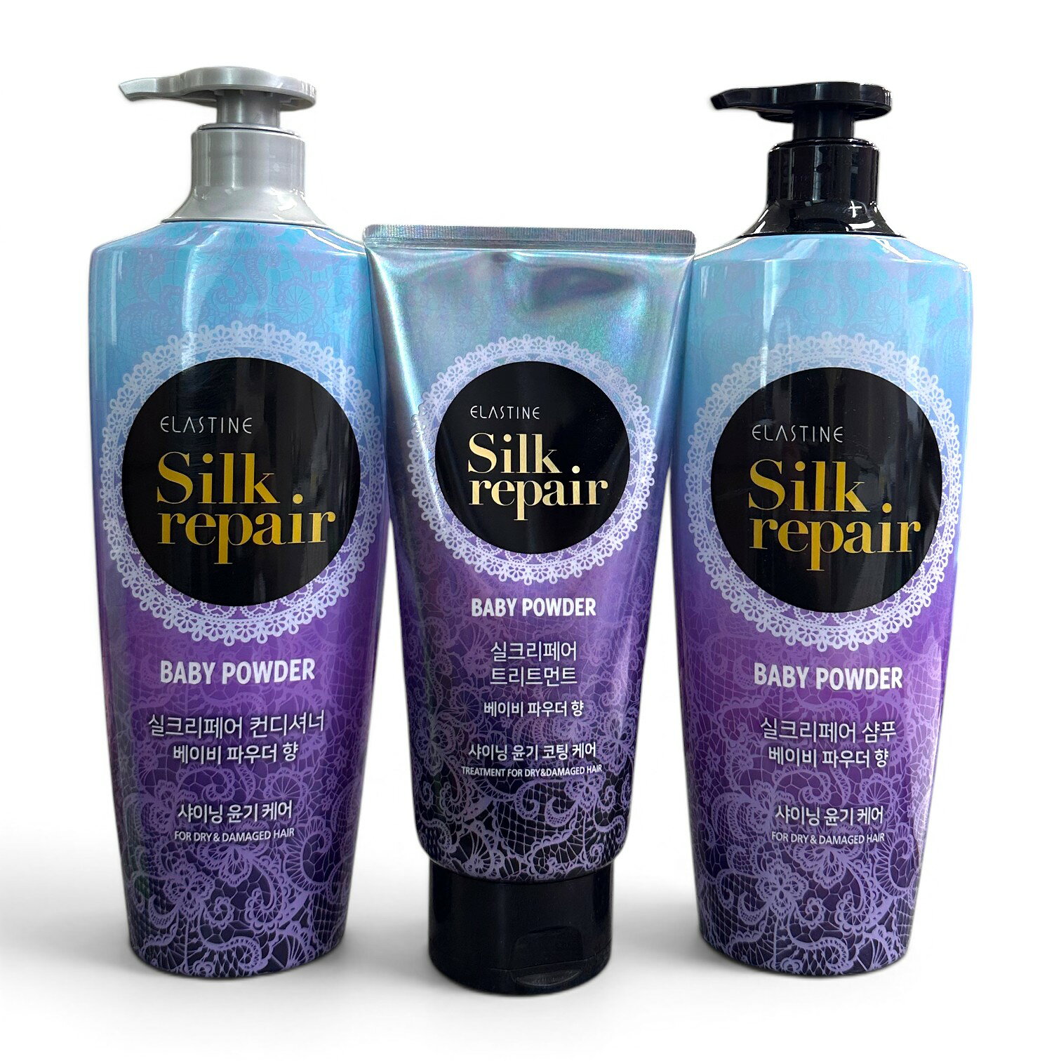 シルクリペア ベビーパウダー 3点セット / シャンプー550ml＋コンディショナー550ml＋トリートメント300ml / シルクタンパク質 ダメージケア 韓国ヘアケア LG生活健康 