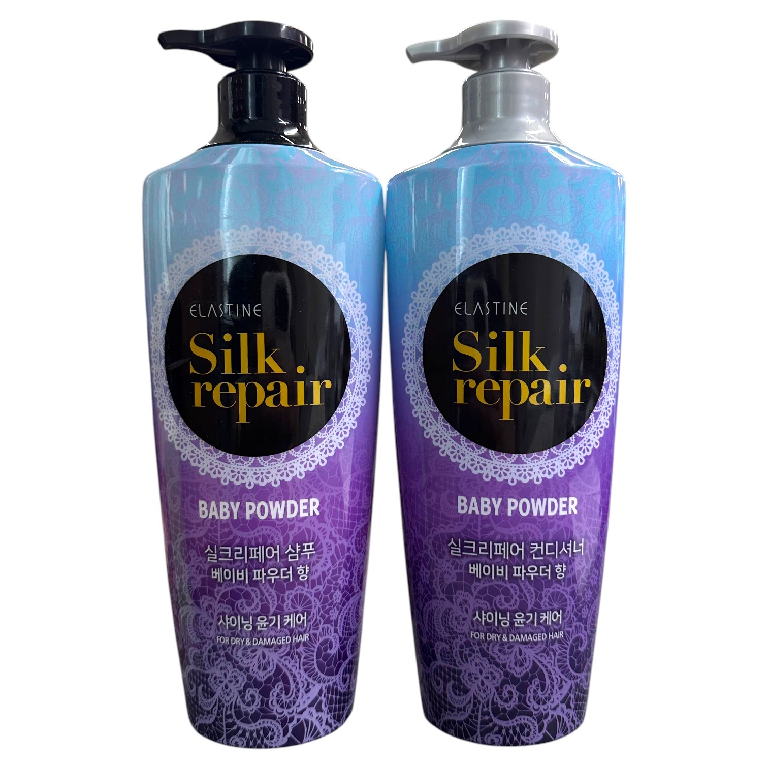 シルクリペア ベビーパウダー シャンプー＋コンディショナー 各550ml / Elastine Silk Repair Baby Powder / シルクタンパク質 ツヤ ダメージケア 乾燥毛 