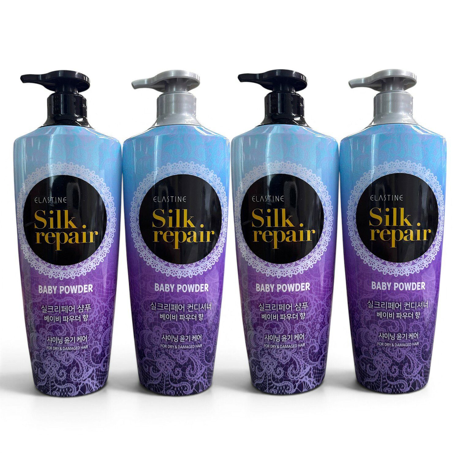 シルクリペア ベビーパウダー シャンプー×2＋コンディショナー×2 各550ml / Elastine Silk Repair Baby Powder / シルクタンパク質 ツヤ ダメージケア まとめ買い 