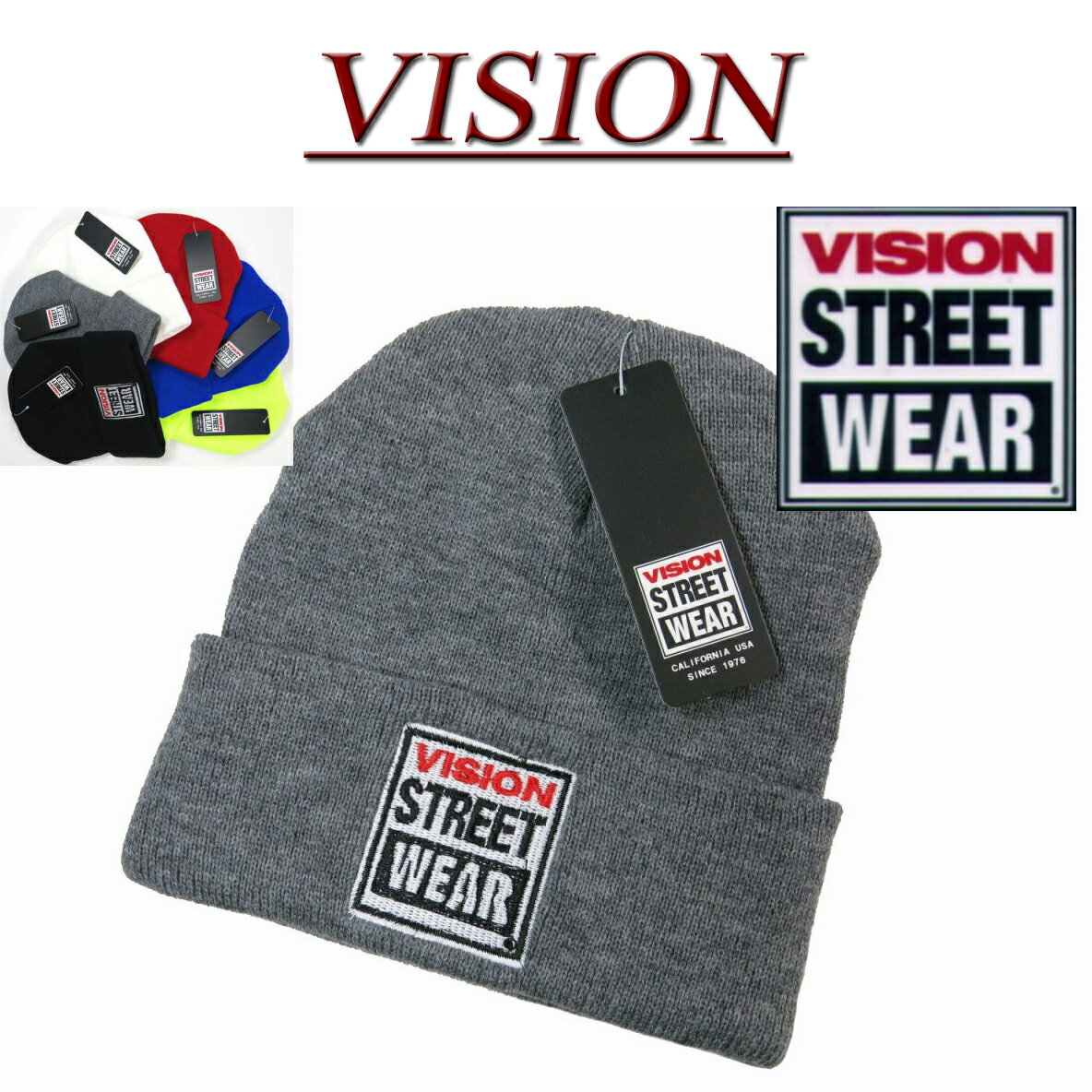 【6色】 nx702 新品 VISION STREET WEAR ワッペン付 ビーニー ニットキャップ 4410008 メンズ BEANIE KNIT CAP ヴィジョン ストリートウェア ビジョン ロゴ 無地 ニット帽子 アメカジ 【smtb-kd】