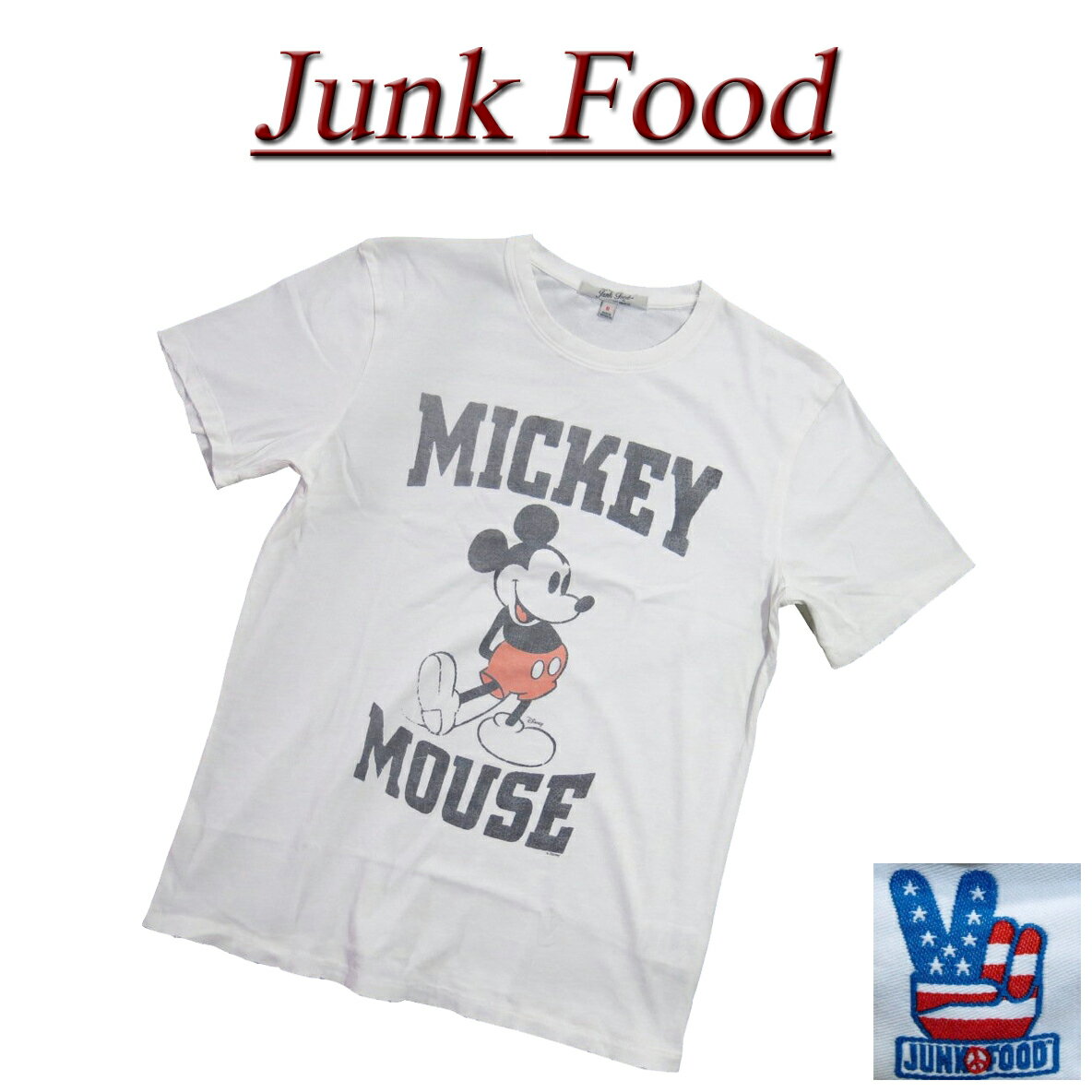 【US規格 5サイズ】 ac641 新品 JUNK FOOD ミッキーマウス ビンテージ調 ダメージ加工 半袖 Tシャツ 12MS103XDIS038 メンズ ジャンクフード MICKEY MOUSE DISNEY ティーシャツ JunkFood 【smtb-kd】