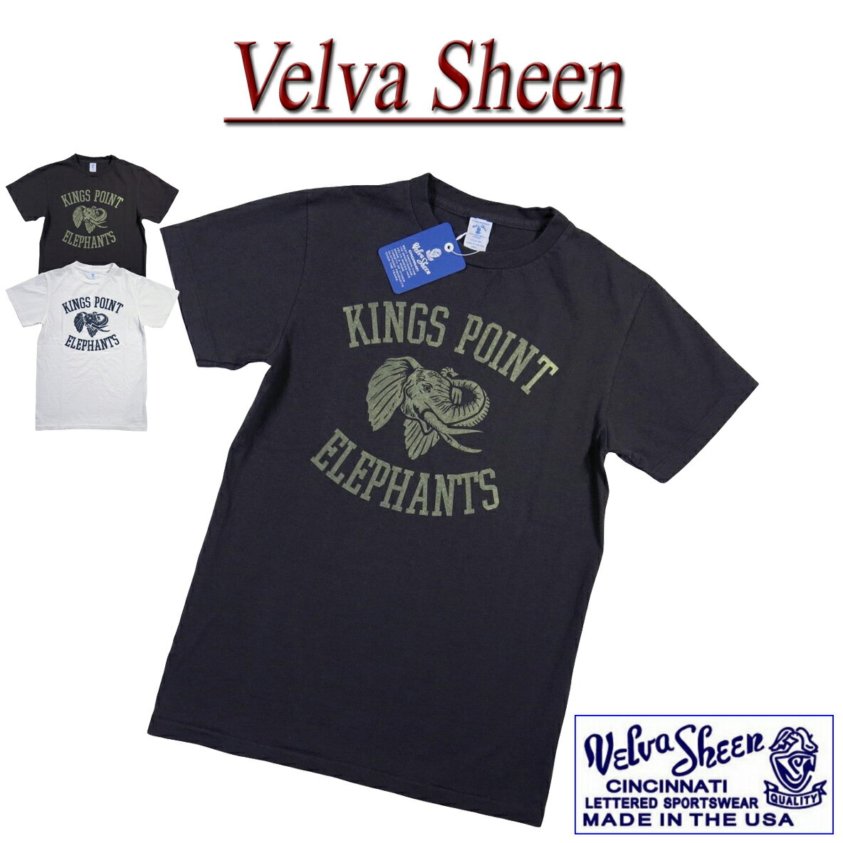  jd551 新品 Velva Sheen USA製 半袖 KINGS POINT ELEPHANTS TEE Tシャツ 162030 ベルバシーン メンズ ブルーレーベル ティーシャツ Made in USA 
