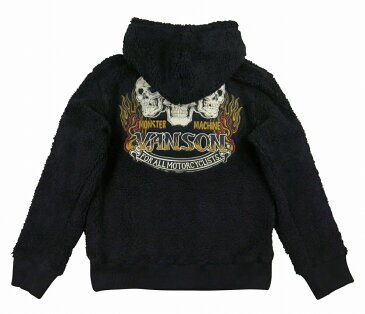 【5サイズ】nb291 新品 VANSON トリプルスカル フレイム ロゴ刺繍 ボアフリース ジップパーカー NVSZ-910 メンズ バンソン BOA FLEECE ZIP HOODIE フード フリースジャケット 【smtb-kd】